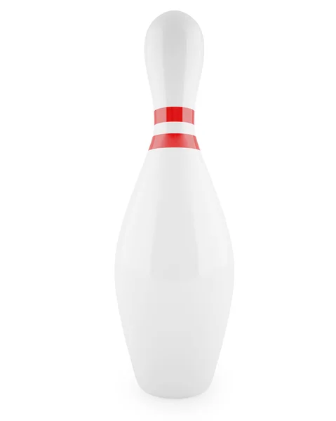 Single bowling pin with red stripes isolated on white background. — Stock Photo, Image