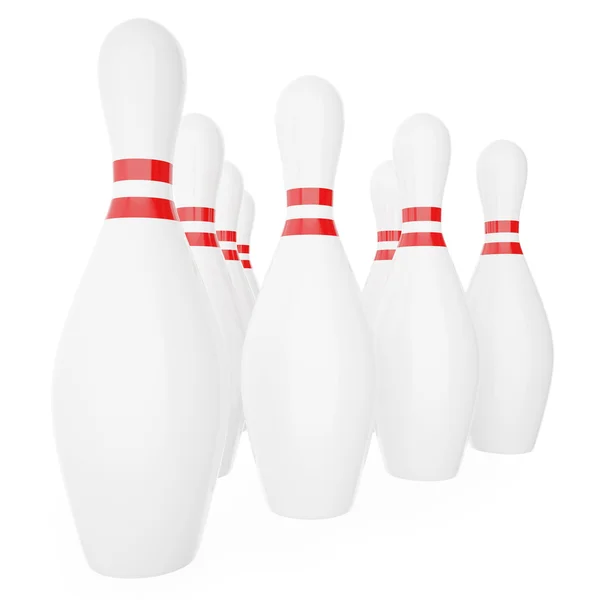 Bowling pins with red stripes isolated on white background. — Stock Photo, Image