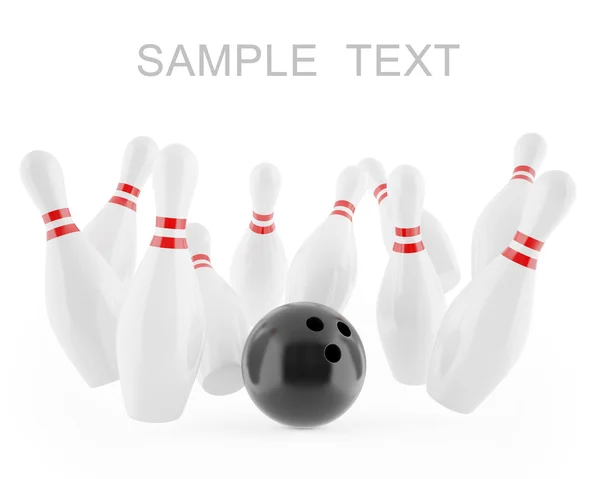 Illustration of a ball hitting the pins isolated on white background. — Stock Photo, Image