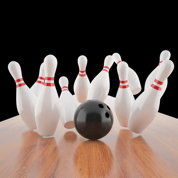 Illustration of a ball hitting the pins — Stock Photo, Image