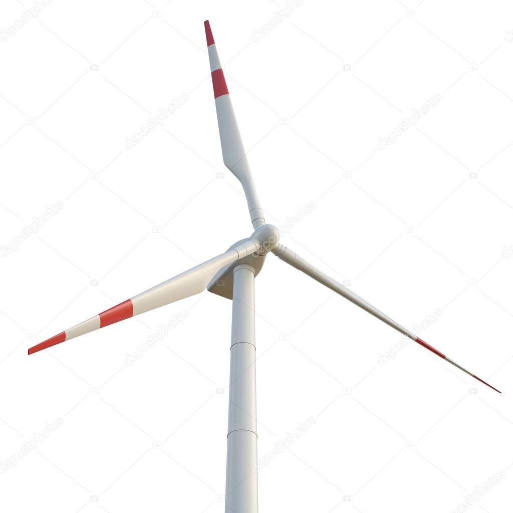 Wind turbine isolated on white background.