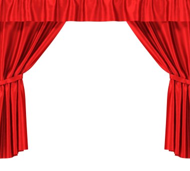 Beyaz arka plan üzerinde izole jartiyer mavi ipek perdeler.