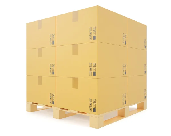 Warehouse concept of stacked cardboard boxes on wooden pallets. — Stock Photo, Image