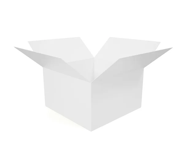 Caixa de papelão branco isolado no fundo branco . — Fotografia de Stock