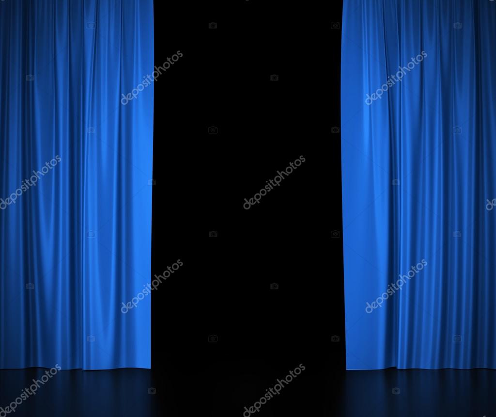 Open blue silk curtains for theater and cinema spotlit light in the center.  — Stock Photo © Rost9 #82647314, image size:1024x860