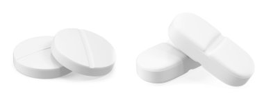 Beyaz arka planda izole edilmiş iki hap..