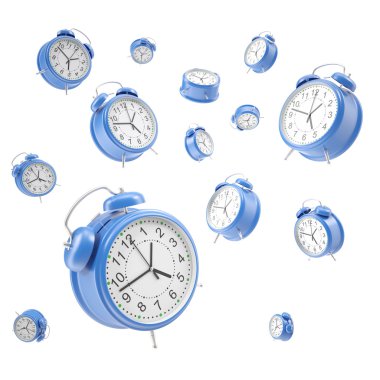 Beyaz bir arka plan üzerinde izole havada yüzen saatler alarm.