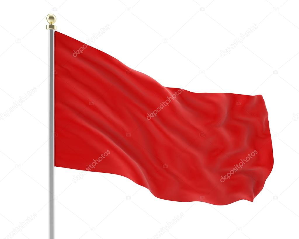 illustration of an empty developing red flag in the wind isolated on white background. High-resolution image