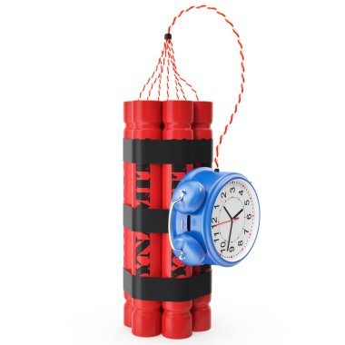 TNT, dinamit saatli bomba beyaz bir arka plan üzerinde.