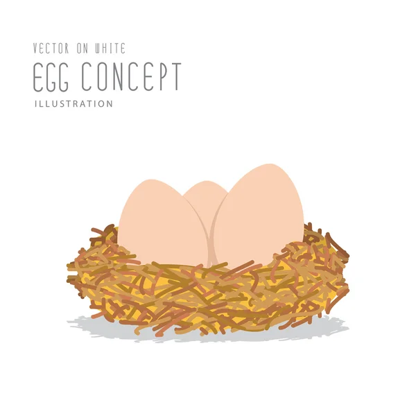 Eggs in a nest made of straw flat vector. — Stock Vector