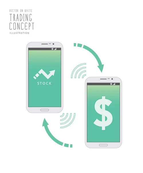 Stock trading over the Internet with a mobile phone vector. — Stock Vector