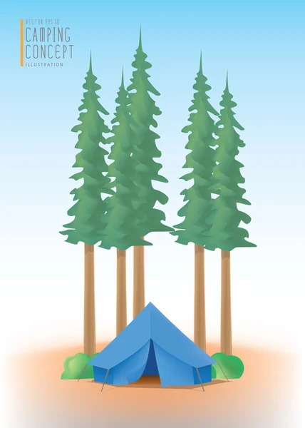Barraca acampamento azul entre a natureza de árvores e florestas vetor . —  Vetores de Stock