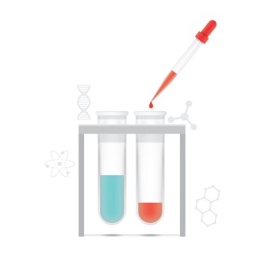 Beyaz arka plan vektör üzerinde damlalık ile kimyasal test tüpü. Educ