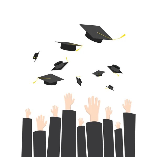 Ρίχνουν το καπέλο αποφοίτησης στην τελετή αποφοίτησης. Ένα σύμβολο της Grad — Διανυσματικό Αρχείο