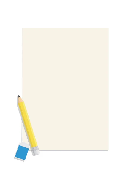 Potlood en gum op een blanco papier vector. — Stockvector