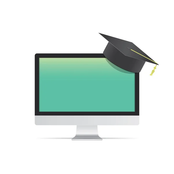 空白的电脑通过在线订购学习毕业帽子均值 — 图库矢量图片
