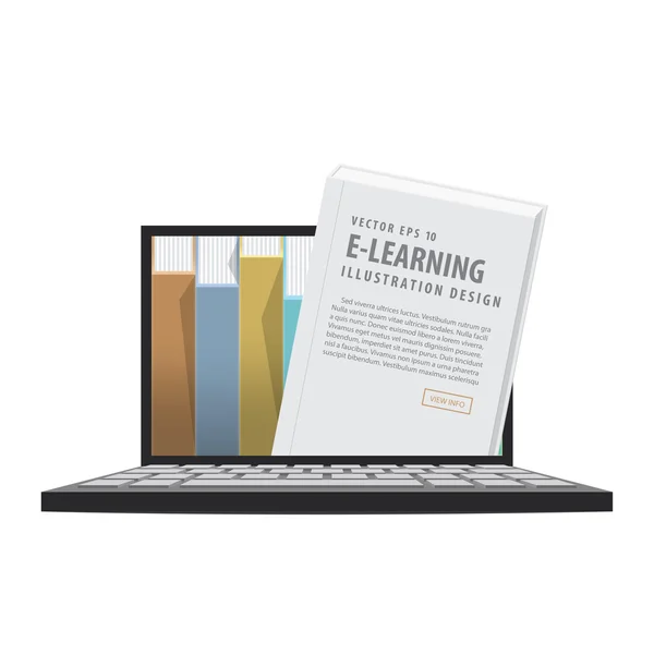 E-learning met laptop, leren via een online netwerk. met — Stockvector