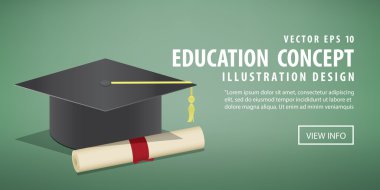 Afiş mezuniyet kep ve diploma A simgesinin mezuniyet. Bir g