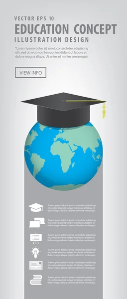 Банер світу з випускний капелюх на вершині. Засоби навчання є повторне — стоковий вектор