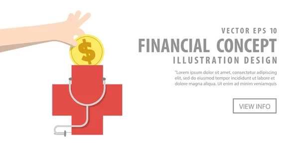 Banner geld besparen en uitgaven voorzorg voor gezonde illustratie vector. Finance concept. — Stockvector