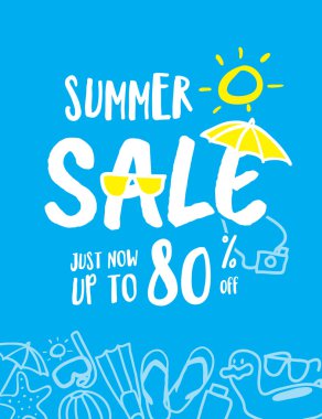Yaz satış başlığı eğlenceli ve sevimli el tarzı resimde de çizmek