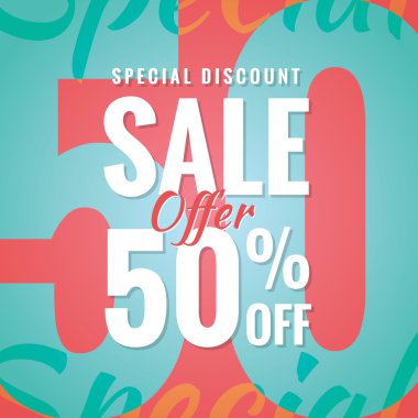 Özel indirim satışı yüzde 50 başlık basit modern tasarım fo