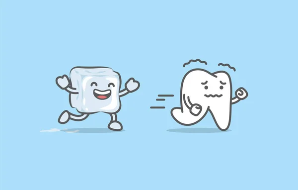 Dibujos Animados Dentales Dientes Sensibles Huyen Ilustración Hielo Diseño Vectores — Archivo Imágenes Vectoriales