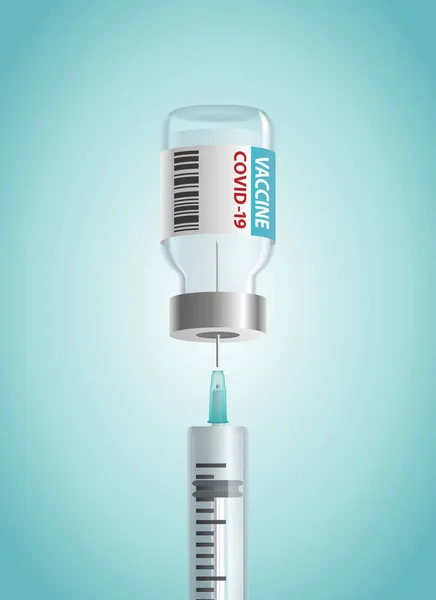 Coronavirus Vaccin Concept Een Injectiespuit Met Medische Naald Een Fles — Stockvector