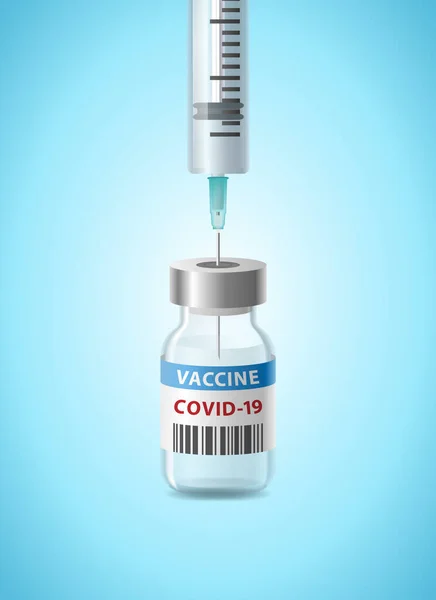 Coronavirus Aşısı Konsepti Covid Virüs Aşı Şişesine Tıbbi Iğne Enjeksiyonu Vektör Grafikler