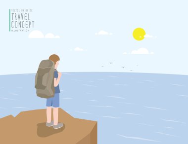 Backpacker Deniz Manzaralı bakan bir uçurum tutuyoruz. Üzerinde bir