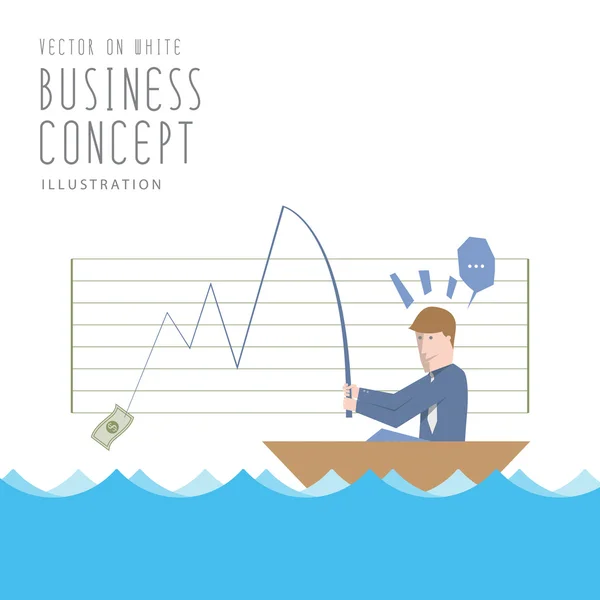 Businessman fishing money flat vector. Business and investment c — Stock Vector