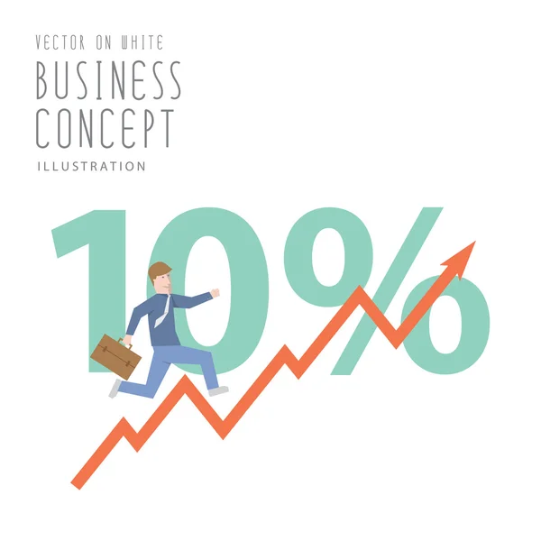 Businessman run up stock graph growing chart flat vector. — Stock Vector