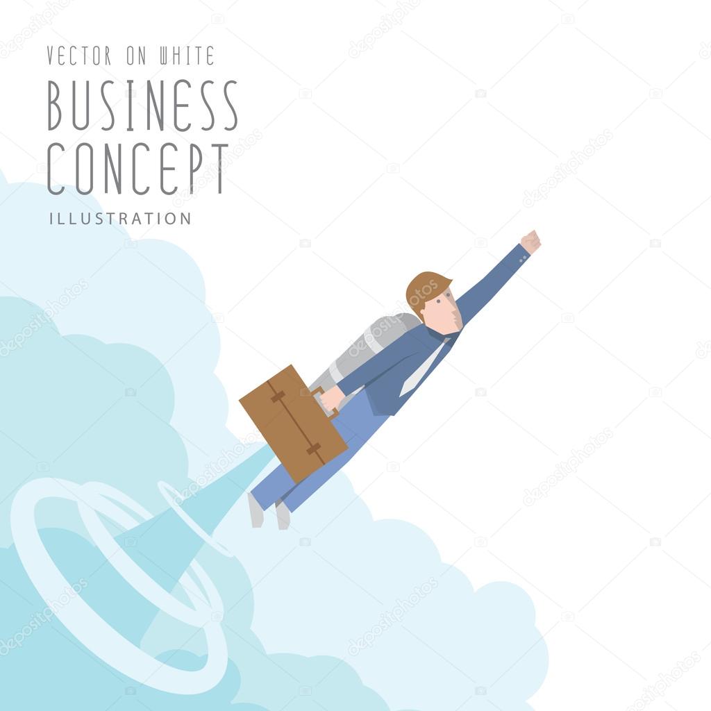 Businessman with a rocket flat vector. growth and start up conce