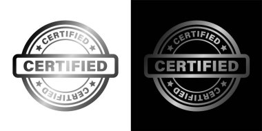CERTIFIED isolated vector round stamp symbol on white and black background. Silver gradient icon.	