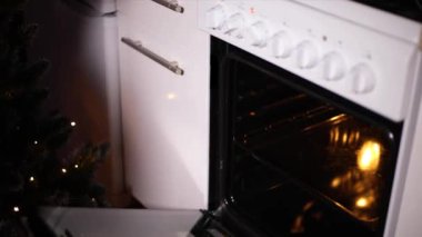 Fırında balık pişiriyorum. Baharat ve limonla marine edilmiş Dorado hazırlığı. Bir adam tepsiye iki balık koyar..