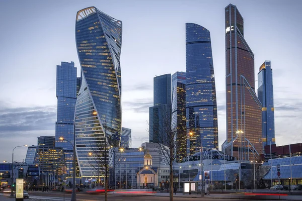 Россия Москва Город 2020 Международный Бизнес Центр Вечер Отражение Огней — стоковое фото