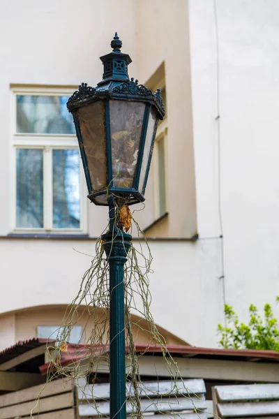 Роскошная Антикварная Уличная Лампа Черного Металла Изысканный Стиль Кузница — стоковое фото