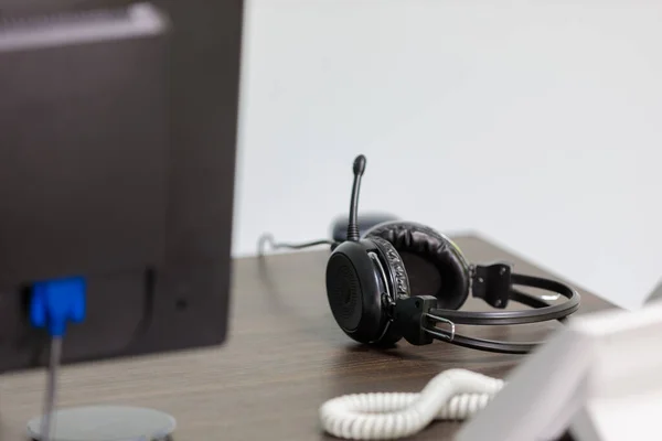 Headphones with microphone. Call center and support headset.