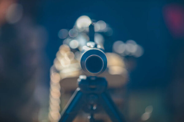 Реконструкция Второй мировой войны. Морда пулемёта, вид спереди. Великая Отечественная война. Освобождение Одессы. Зеленоград, Россия 18 апреля 2021 года