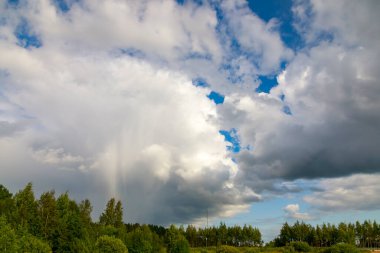 Huge white clouds over the forest with approaching rain