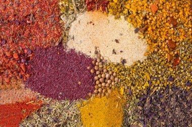 Geniş bir et çeşnisi seçimi. Bitkisel baharatlar.