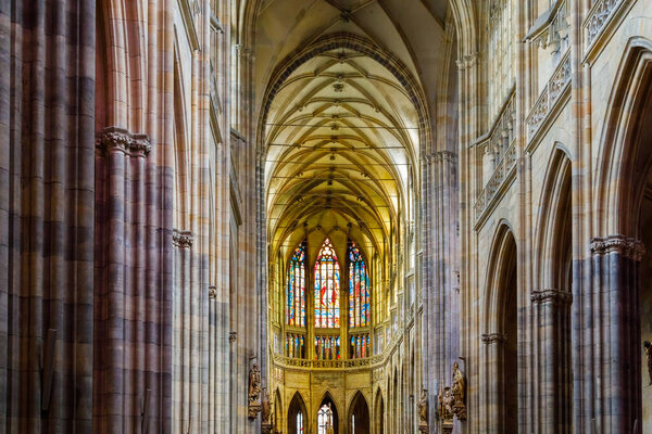 Interior inside the Catholic Cathedral in Prague. Faith and worship concept.