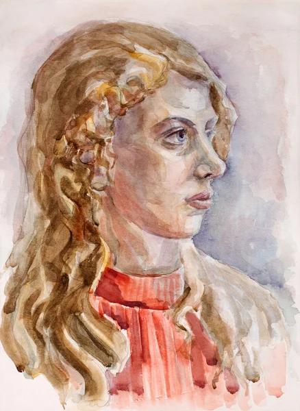 Retrato de aquarela de uma menina — Fotografia de Stock