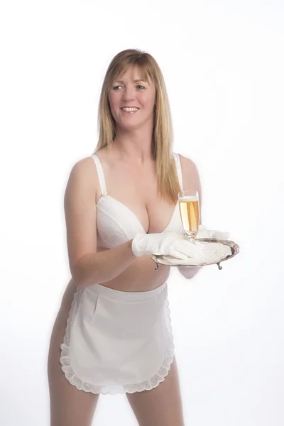Waitress with a glass of sparkling wine — Stock Photo, Image