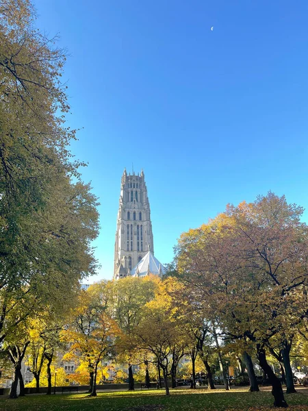 Manhattan New York Usa 2020 Trees Autumn Colours Hudson River — Stock Photo, Image