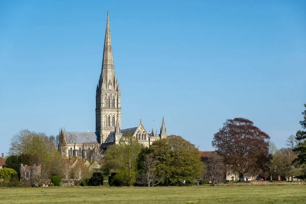 Salisbury Wiltshire Inghilterra 2021 Famosa Cattedrale Salisbury Vista Attraverso Zona — Foto Stock