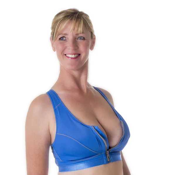 Woman wearing a blue sports bra Stock Photo