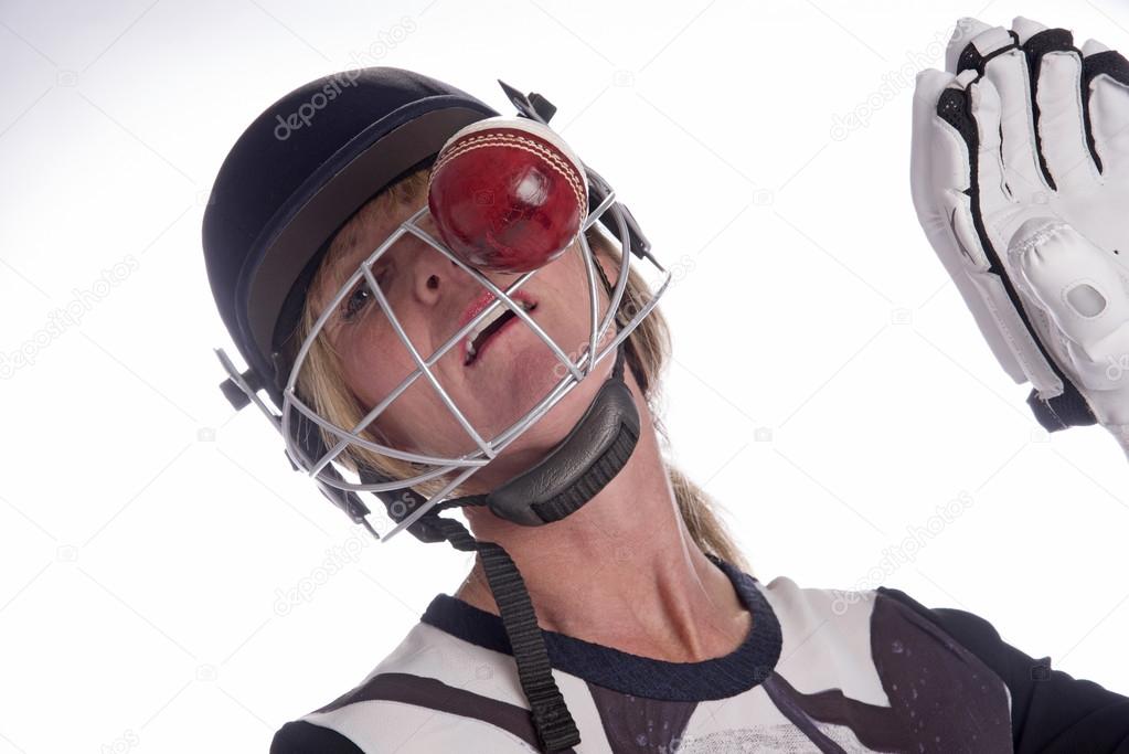 Cricket ball hitting safety helmet — Stock Photo © petertt 96560638