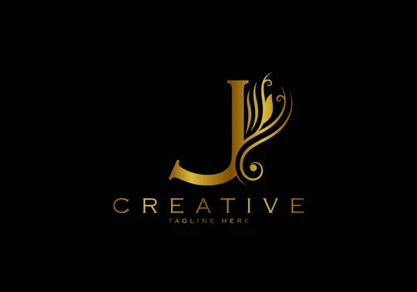 J harfi lüks logo şablonu, antika tarzı serpildi.
