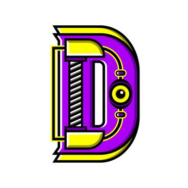 D harfi maskot vektör tasarımı. Robot çizgi film şekli.